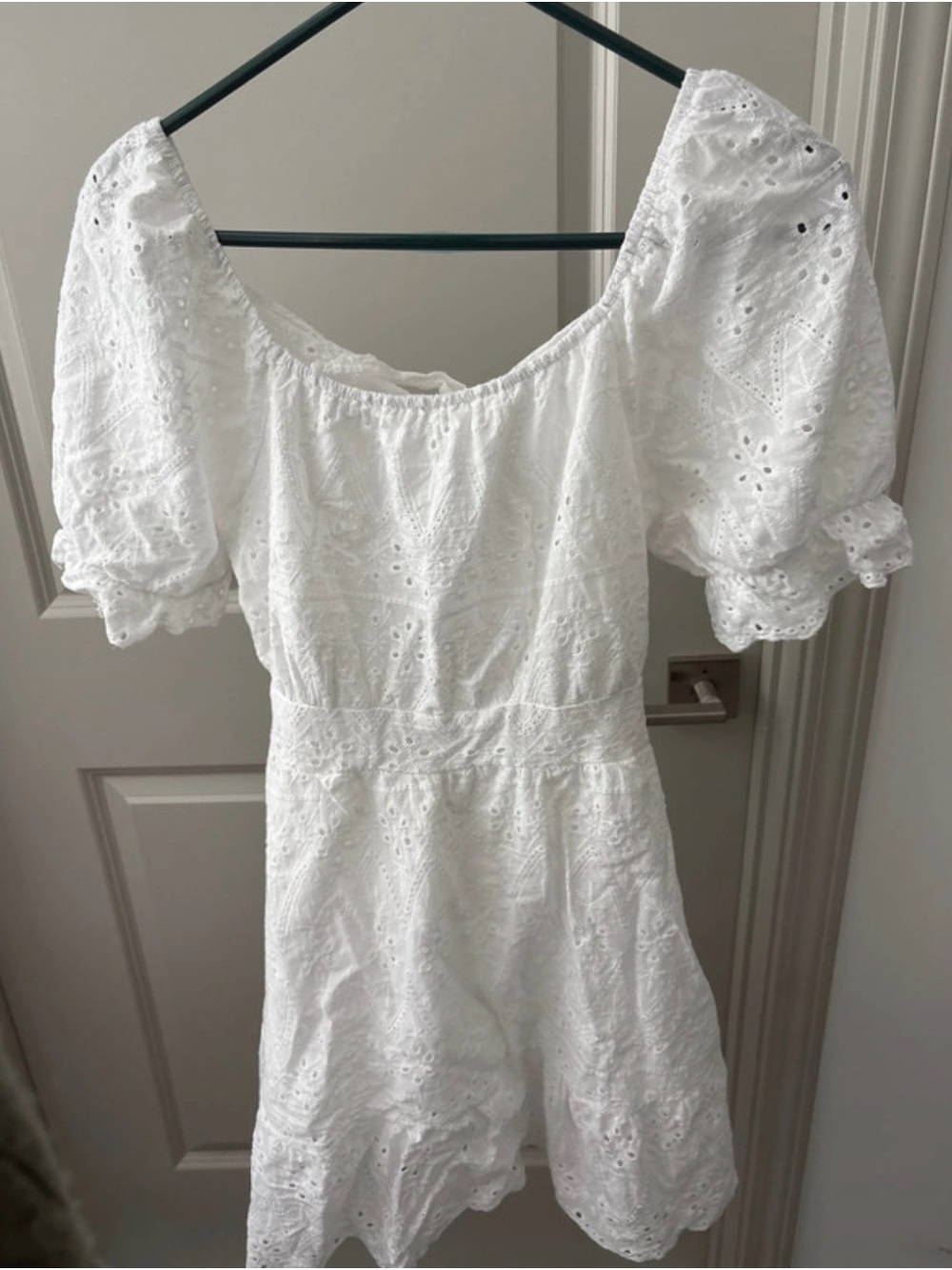 White Eyelet Puff-Sleeve Mini Dress